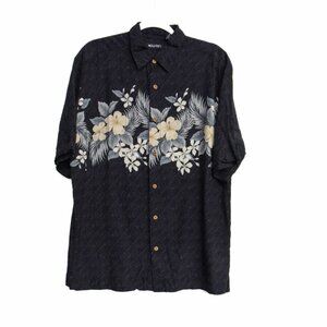Puritan Mens Navy Blue Viscose Rayon Button Up Shirt Floral Short Sleeve M